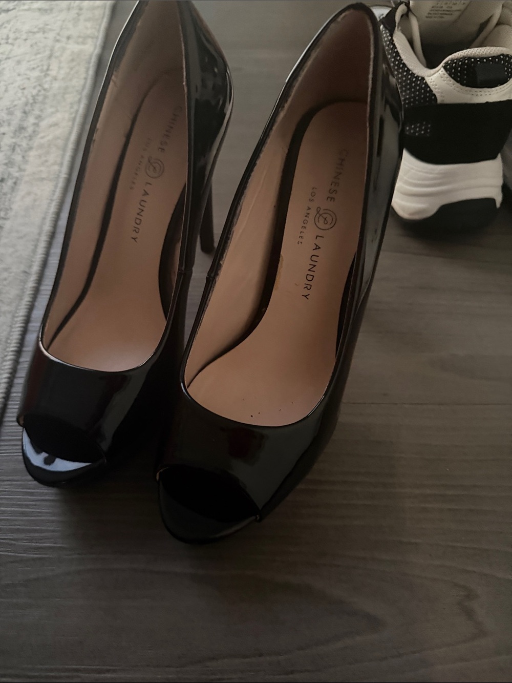 Chinese Laundry Black Patent Peep-Toe Stiletto Heels